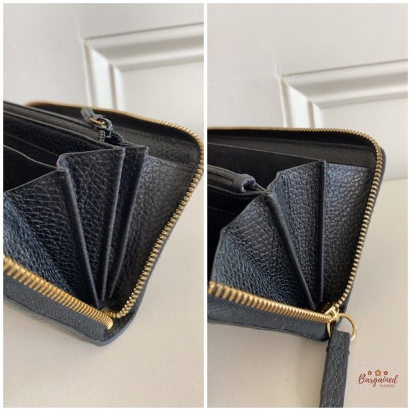 Authentic GUCCI Black Pebbled Leather Double G Metal Zip Around Long Wallet - Picture 12 of 13